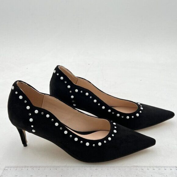 Pazzion Black Pearls Beaded Pointy Toe Kitten Heel Slip On Daily Walking Pump - Picture 4 of 8